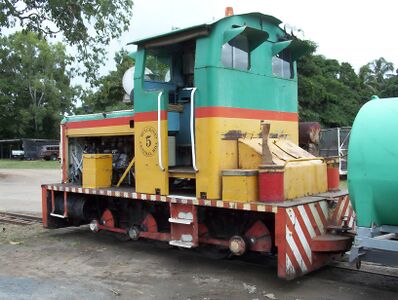 5 (Commonwealth Engineering, A1005, 1955) in the yard connected to poison wagon. 2005.